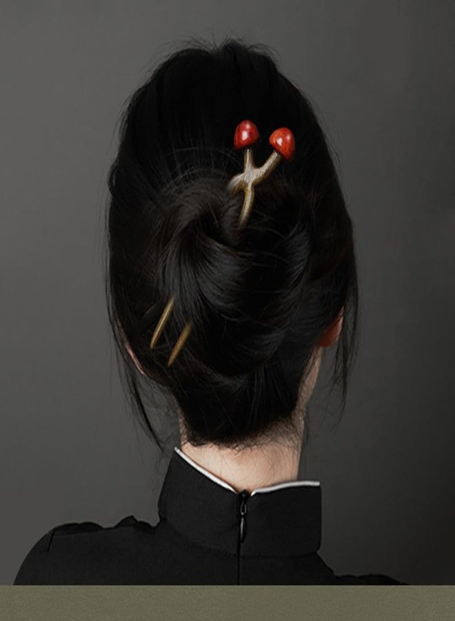 AKV Wooden Mushroom Hair Stick, U Shaped Hair Pins for Long Hair Decor Accessories, Chinese Hair Chopsticks for Women Girl Hair Sticks for Buns - Best Gifts, Size:7.07X1.97X1.18in (A) - Image 3